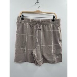 NWT Fabletics The Cabana Short Mens Large Brutalist Khaki Tropi Check Drawstring
